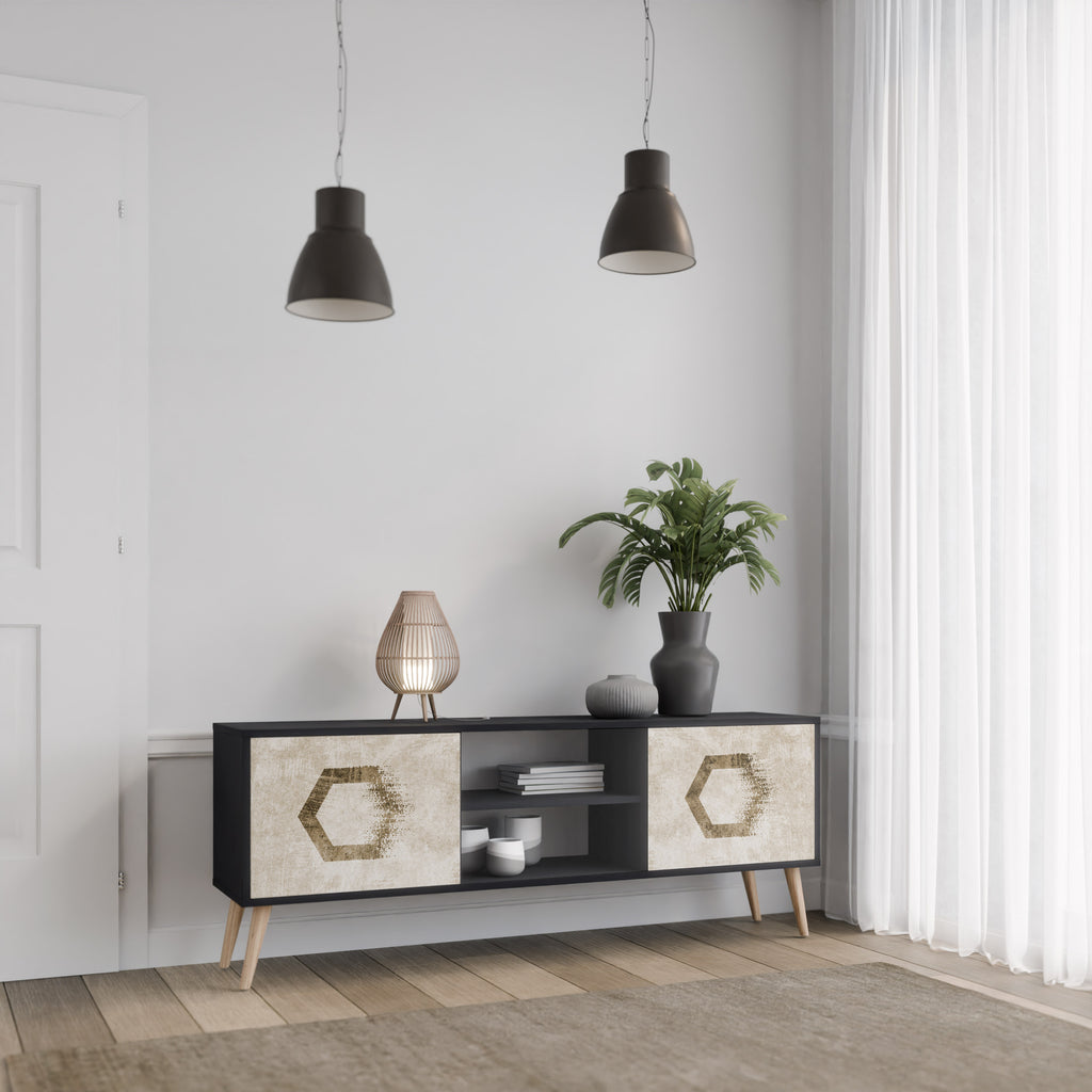 HEXAGONAL SHAPES 2-dörrars TV-bänk i svart finish