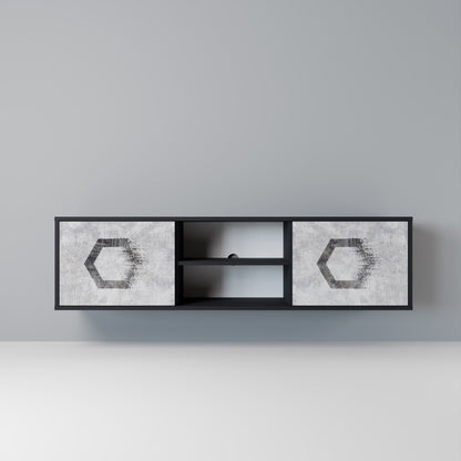 HEXAGONAL FIGURES 2-Door TV Stand in Black Finish
