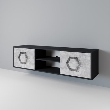 HEXAGONAL FIGURES 2-Door TV Stand in Black Finish