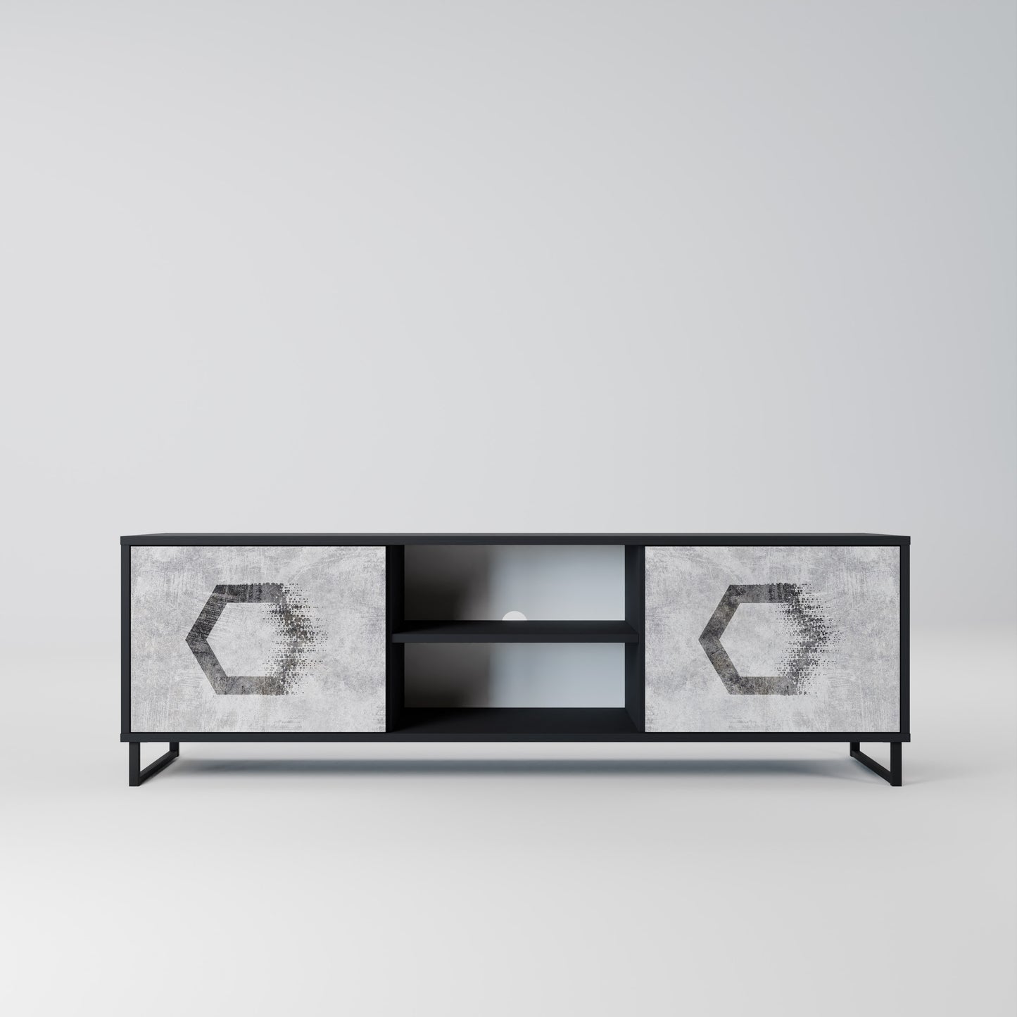 HEXAGONAL FIGURES 2-Door TV Stand in Black Finish