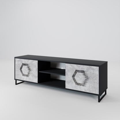 HEXAGONAL FIGURES 2-Door TV Stand in Black Finish