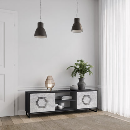 HEXAGONAL FIGURES 2-Door TV Stand in Black Finish