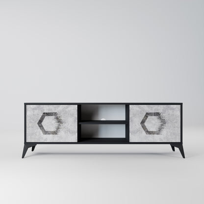 HEXAGONAL FIGURES 2-Door TV Stand in Black Finish
