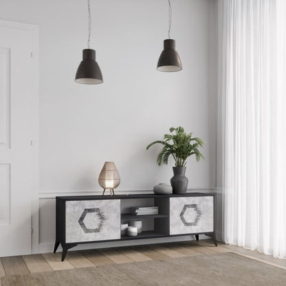 HEXAGONAL FIGURES 2-Door TV Stand in Black Finish