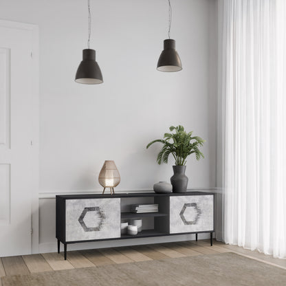 HEXAGONAL FIGURES 2-Door TV Stand in Black Finish