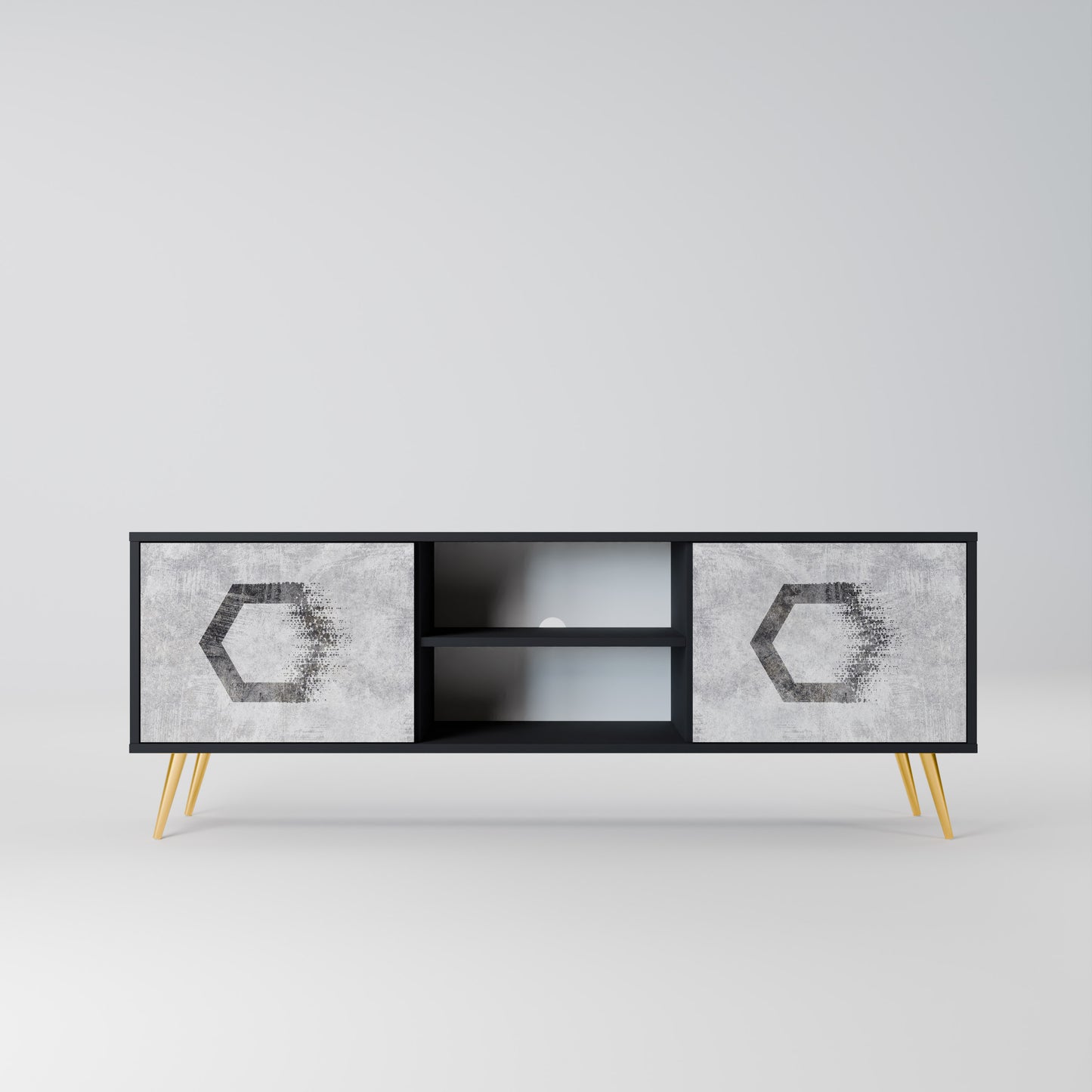 HEXAGONAL FIGURES 2-Door TV Stand in Black Finish