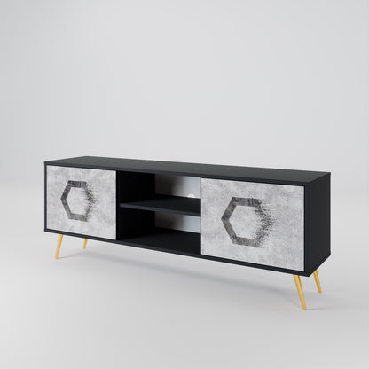 HEXAGONAL FIGURES 2-Door TV Stand in Black Finish