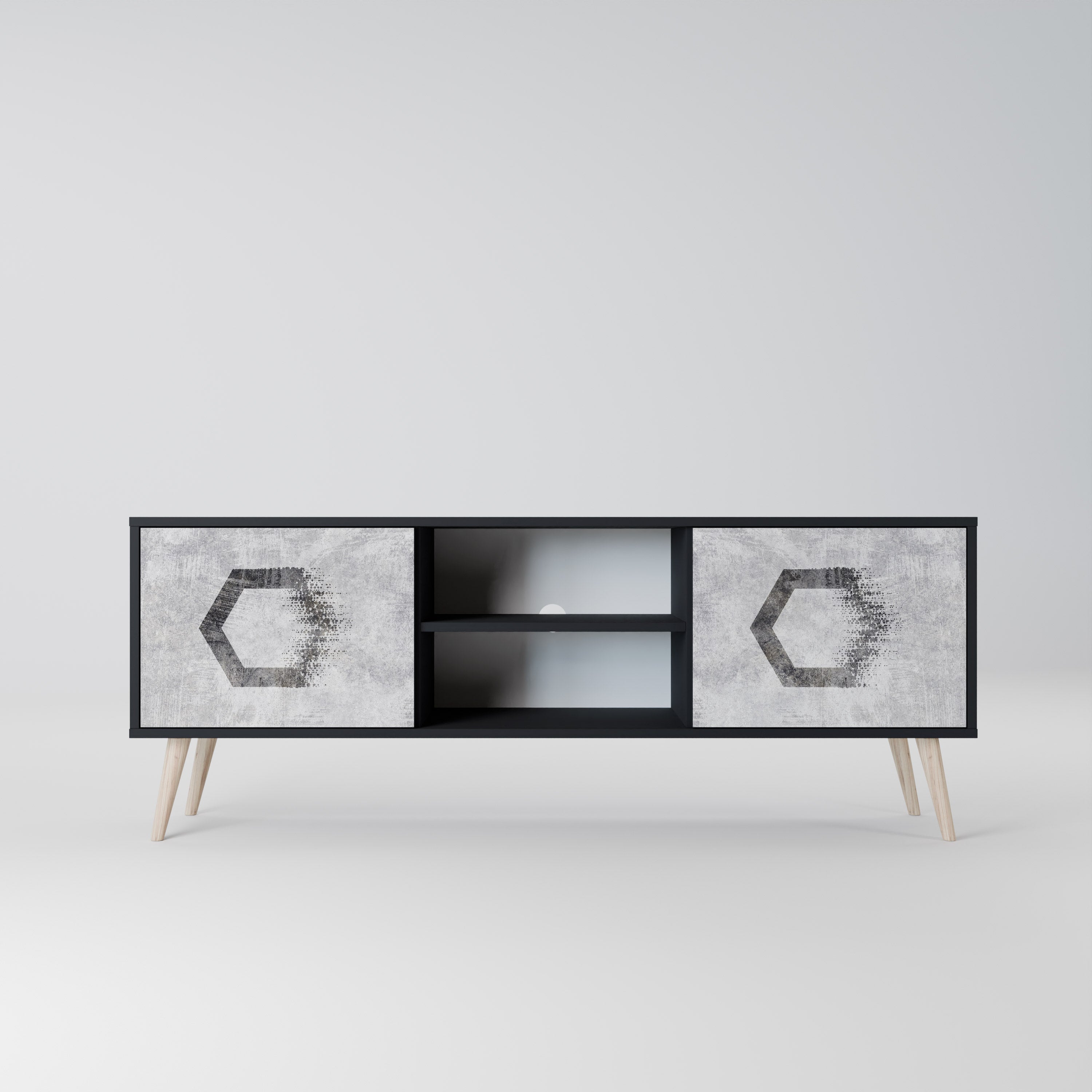 HEXAGONAL FIGURES 2-dörrars TV-bänk i svart finish