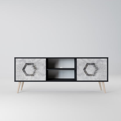 HEXAGONAL FIGURES 2-Door TV Stand in Black Finish