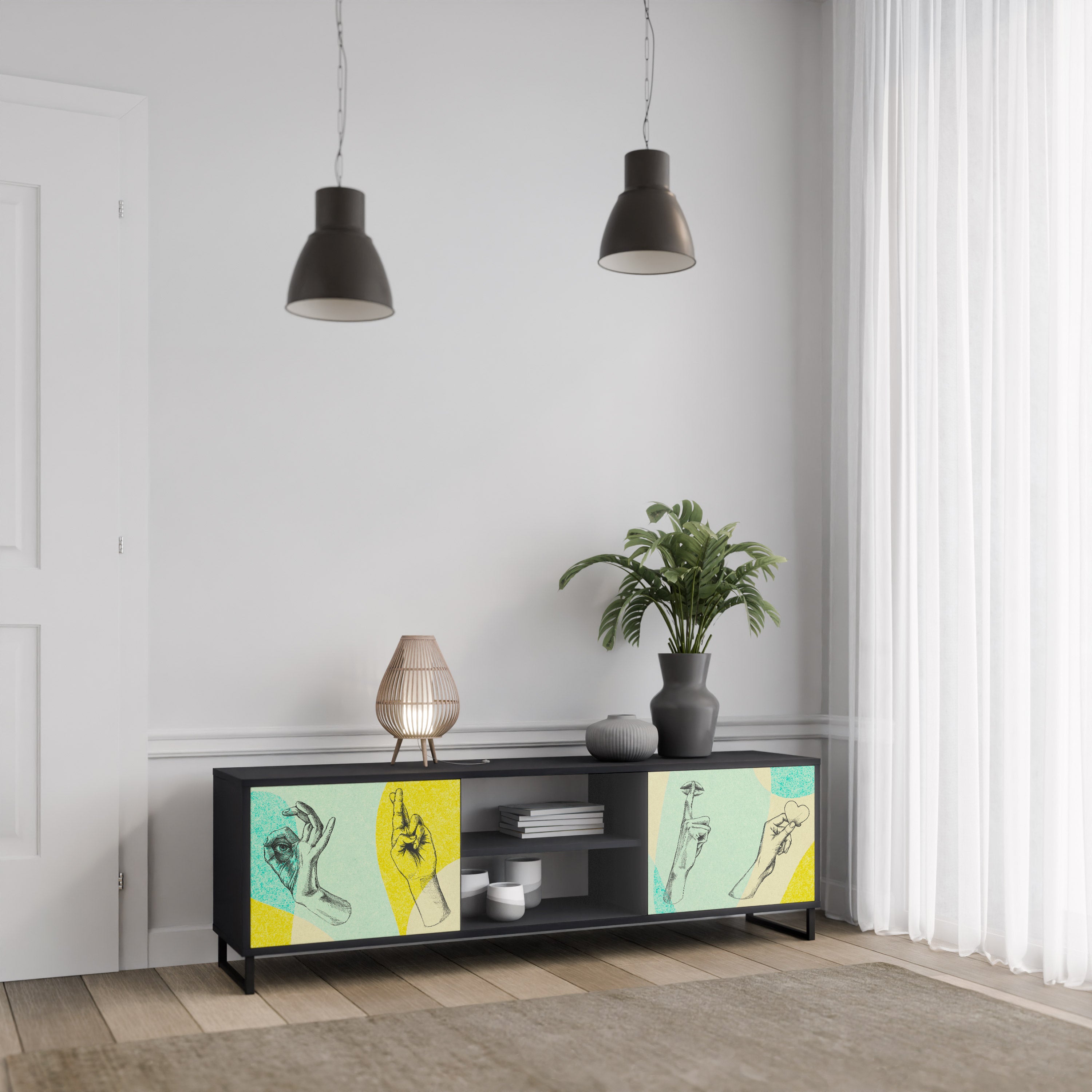 KROPPSSPRÅK 2-dörrars TV-bänk i svart finish