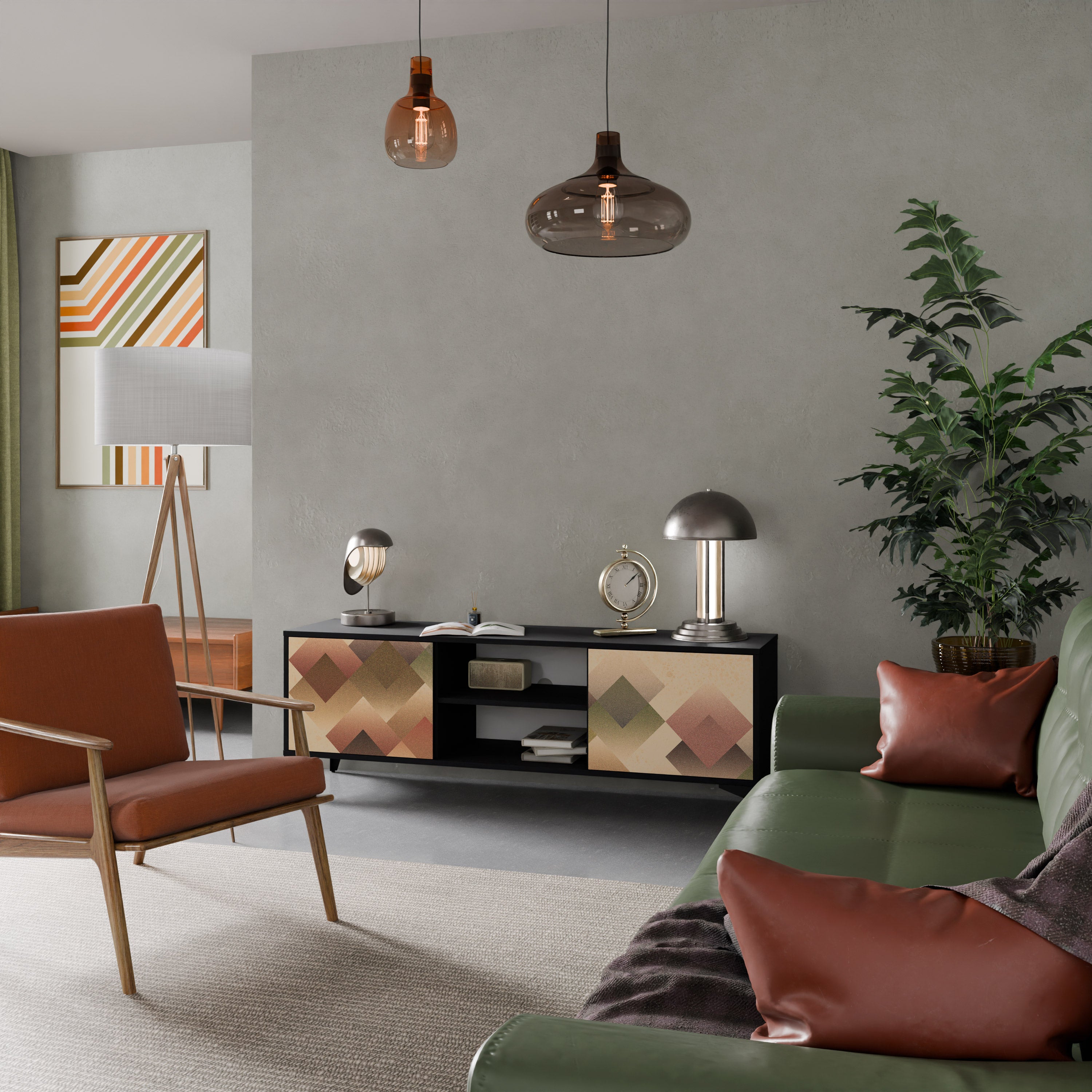 GEOMETRIC FUSION 2-dörrars TV-bänk i svart finish