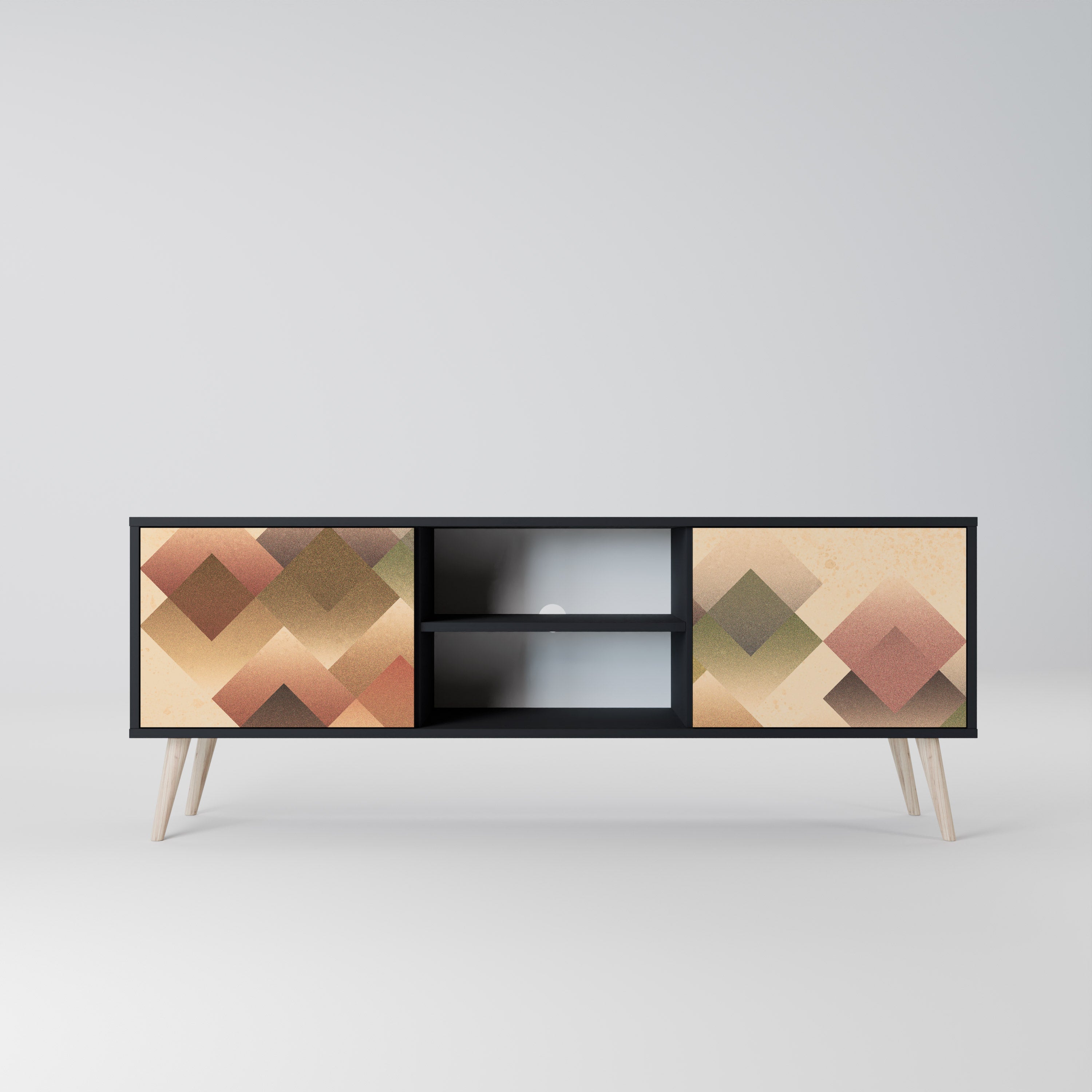 GEOMETRIC FUSION 2-dörrars TV-bänk i svart finish