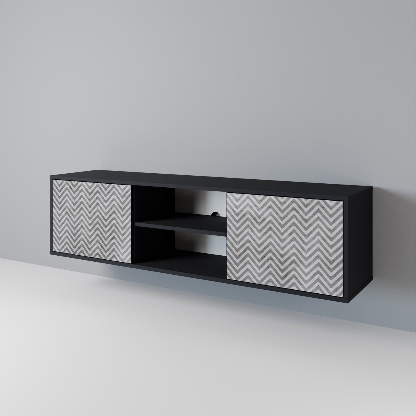 CONCRETE ZIG ZAG 2-Door TV Stand in Black Finish