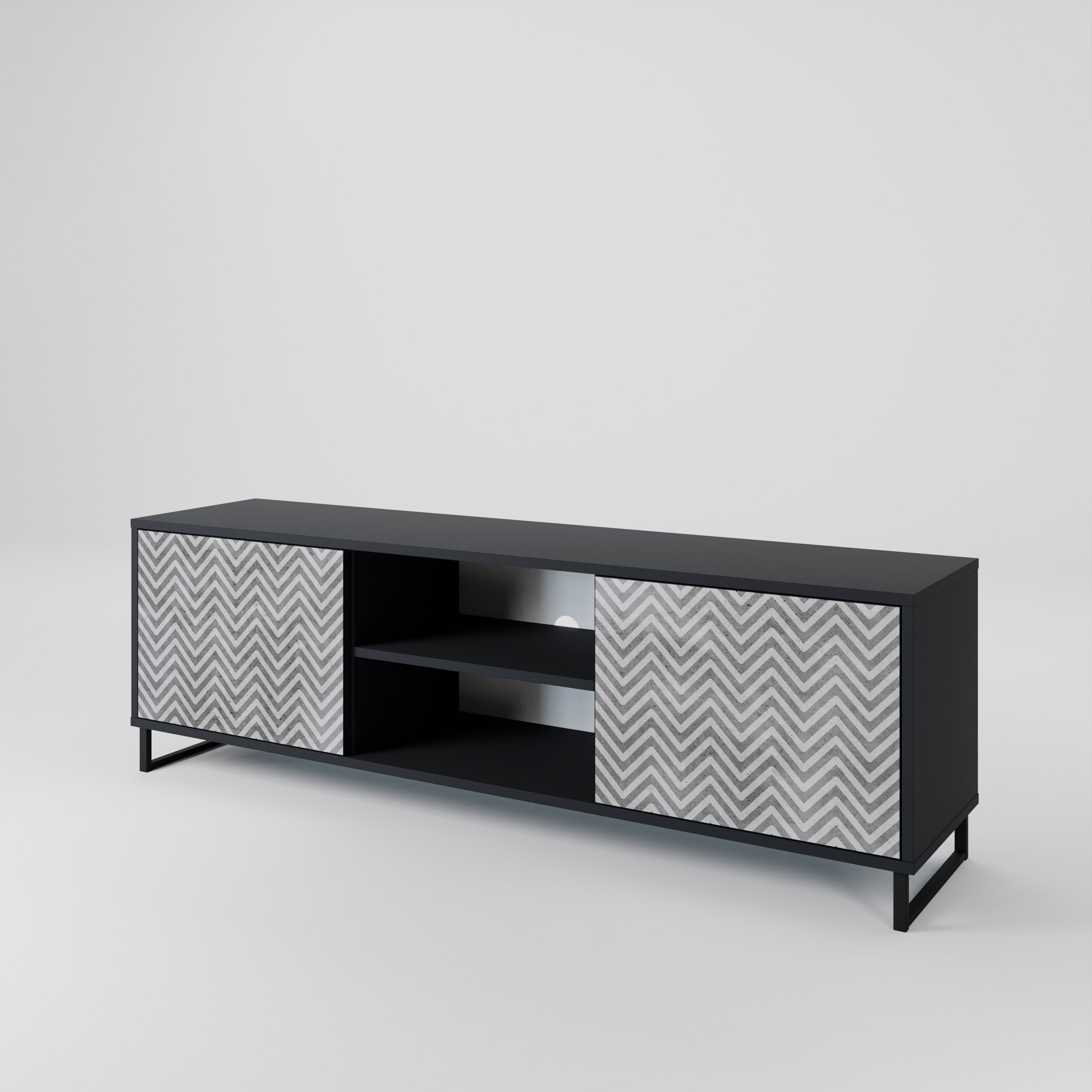 CONCRETE ZIG ZAG 2-dörrars TV-bänk i svart finish