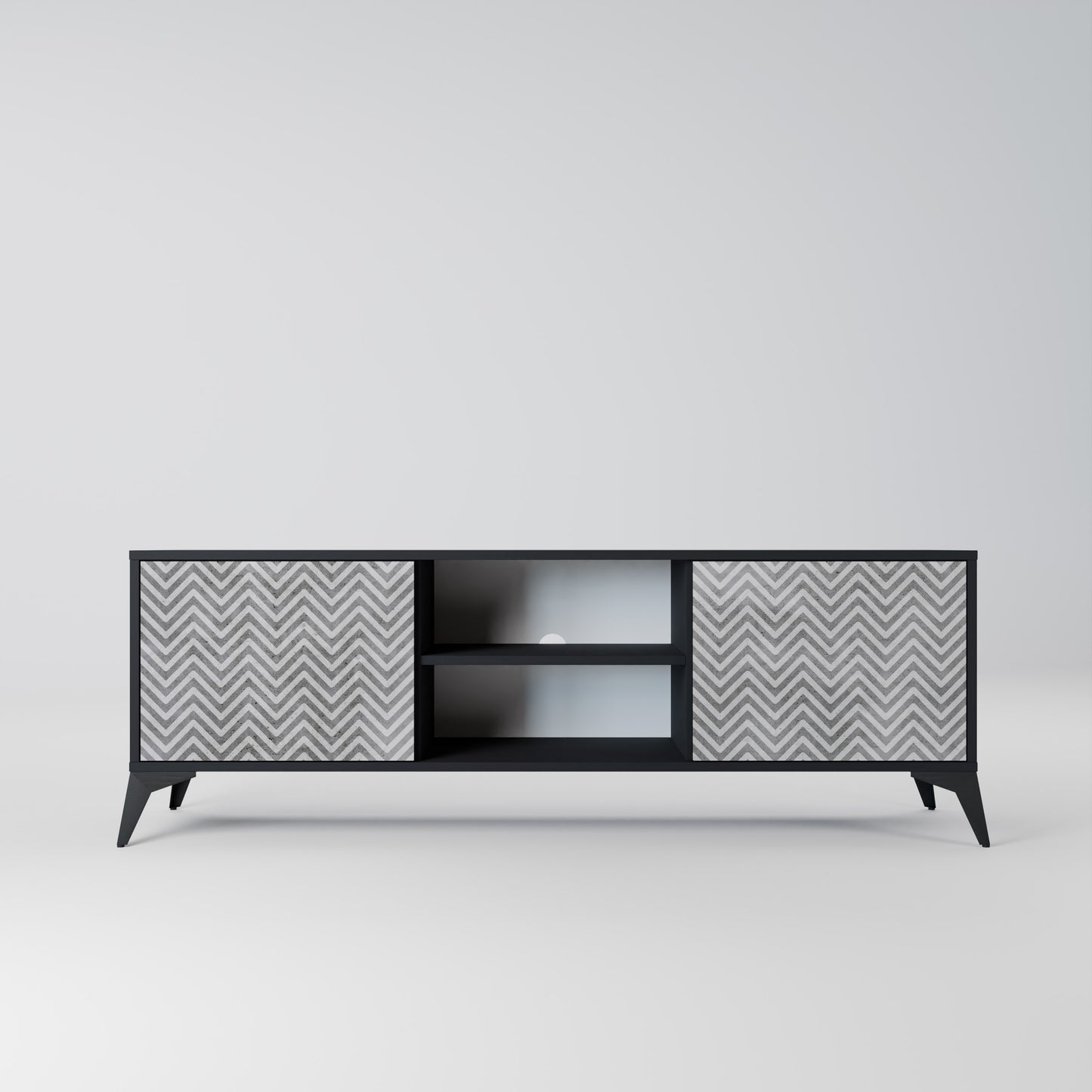 CONCRETE ZIG ZAG 2-Door TV Stand in Black Finish