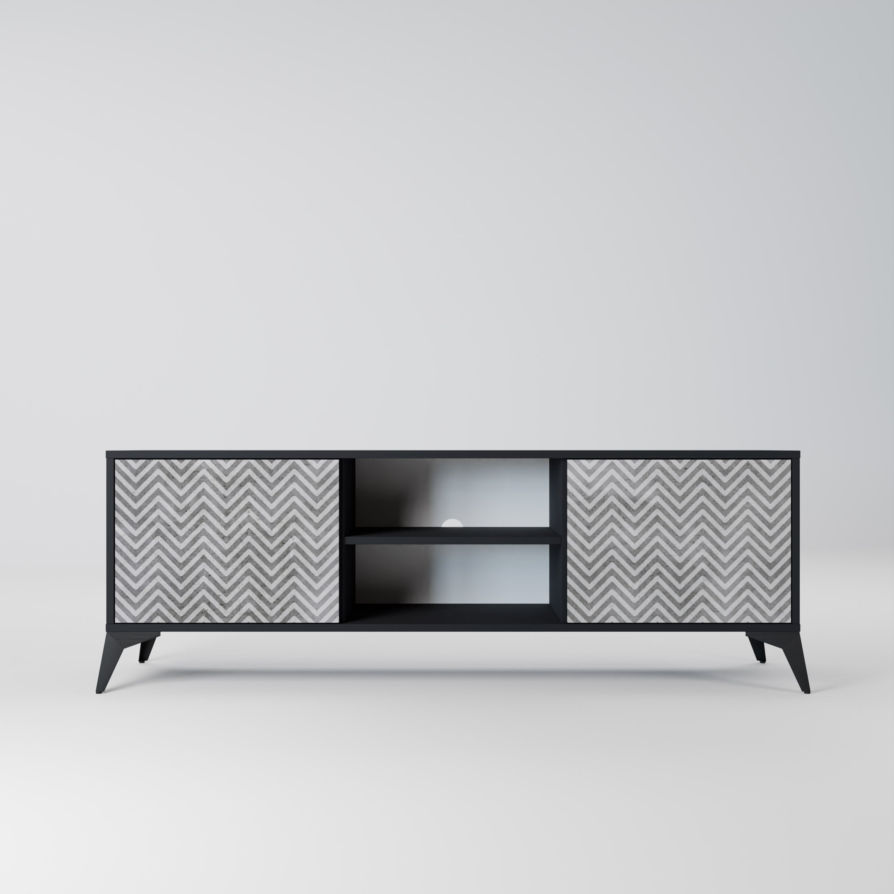 CONCRETE ZIG ZAG 2-dörrars TV-bänk i svart finish