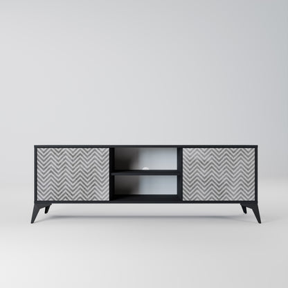 CONCRETE ZIG ZAG 2-Door TV Stand in Black Finish