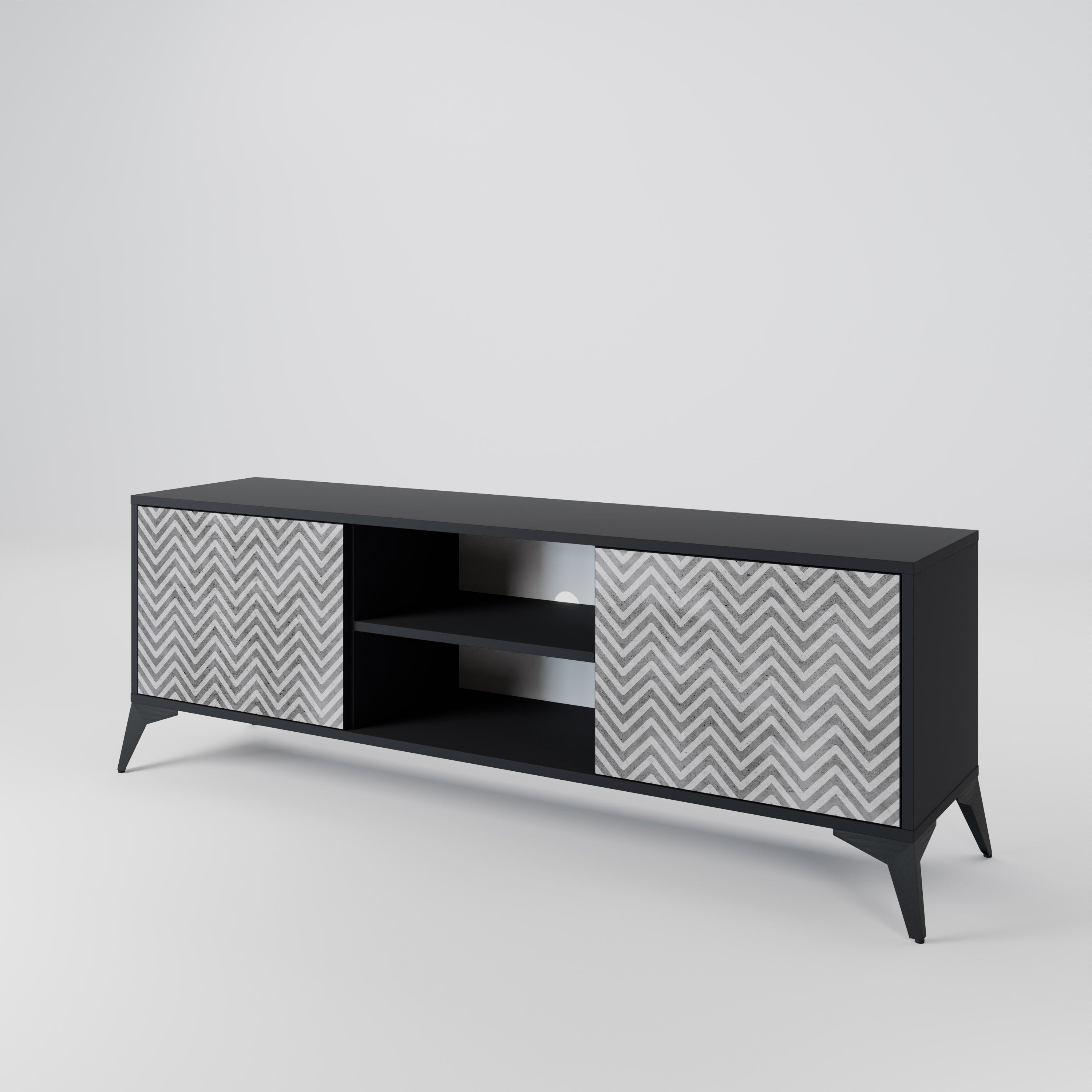 CONCRETE ZIG ZAG 2-dörrars TV-bänk i svart finish