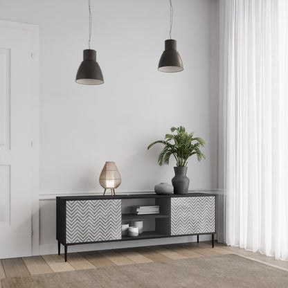 CONCRETE ZIG ZAG 2-Door TV Stand in Black Finish