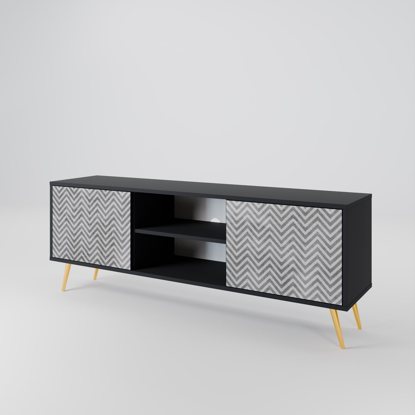 CONCRETE ZIG ZAG 2-Door TV Stand in Black Finish