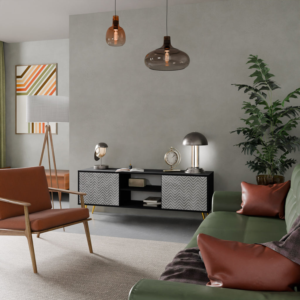 CONCRETE ZIG ZAG 2-dörrars TV-bänk i svart finish