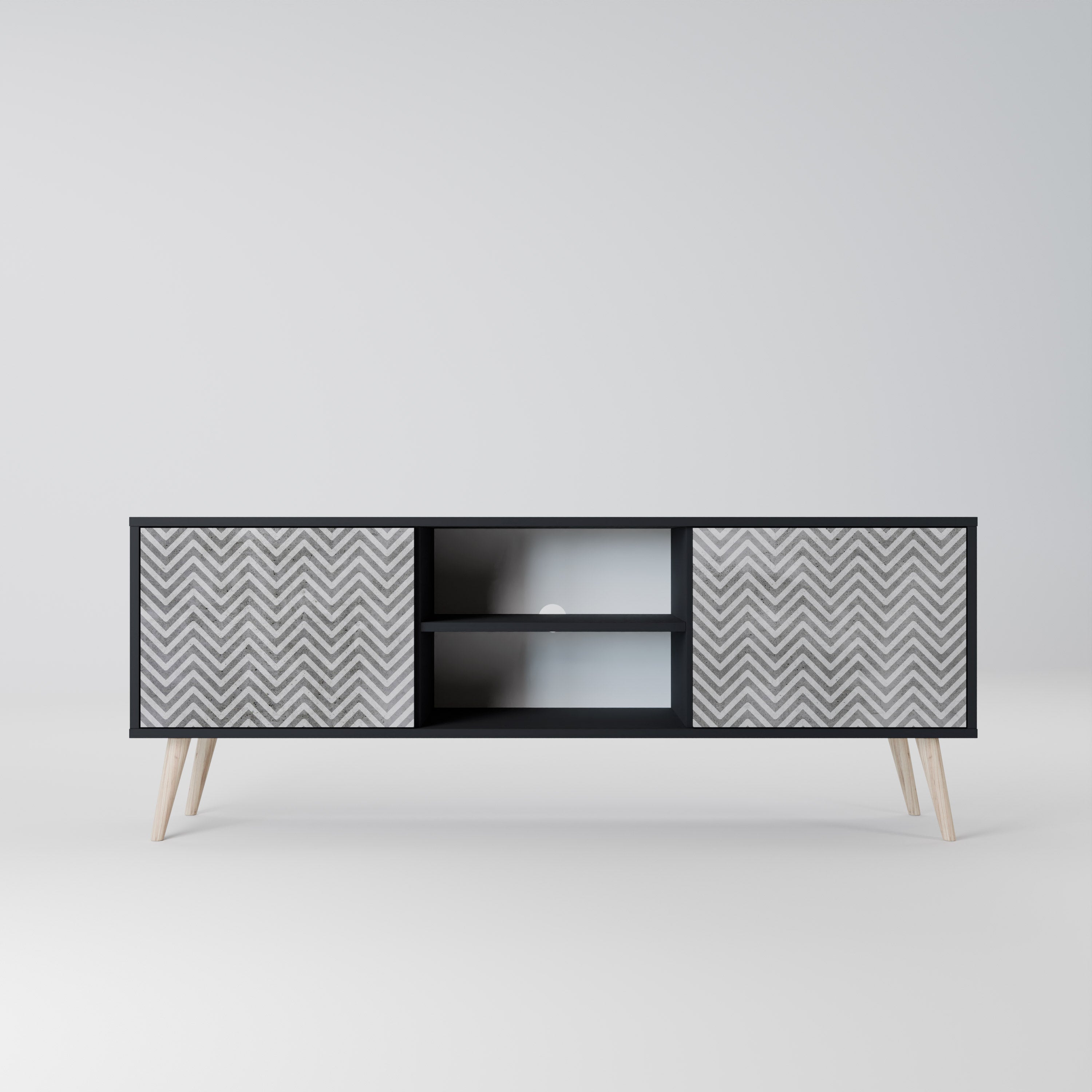 CONCRETE ZIG ZAG 2-dörrars TV-bänk i svart finish