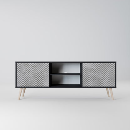 CONCRETE ZIG ZAG 2-Door TV Stand in Black Finish