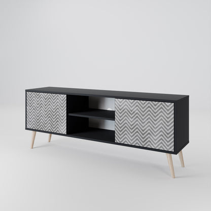 CONCRETE ZIG ZAG 2-Door TV Stand in Black Finish