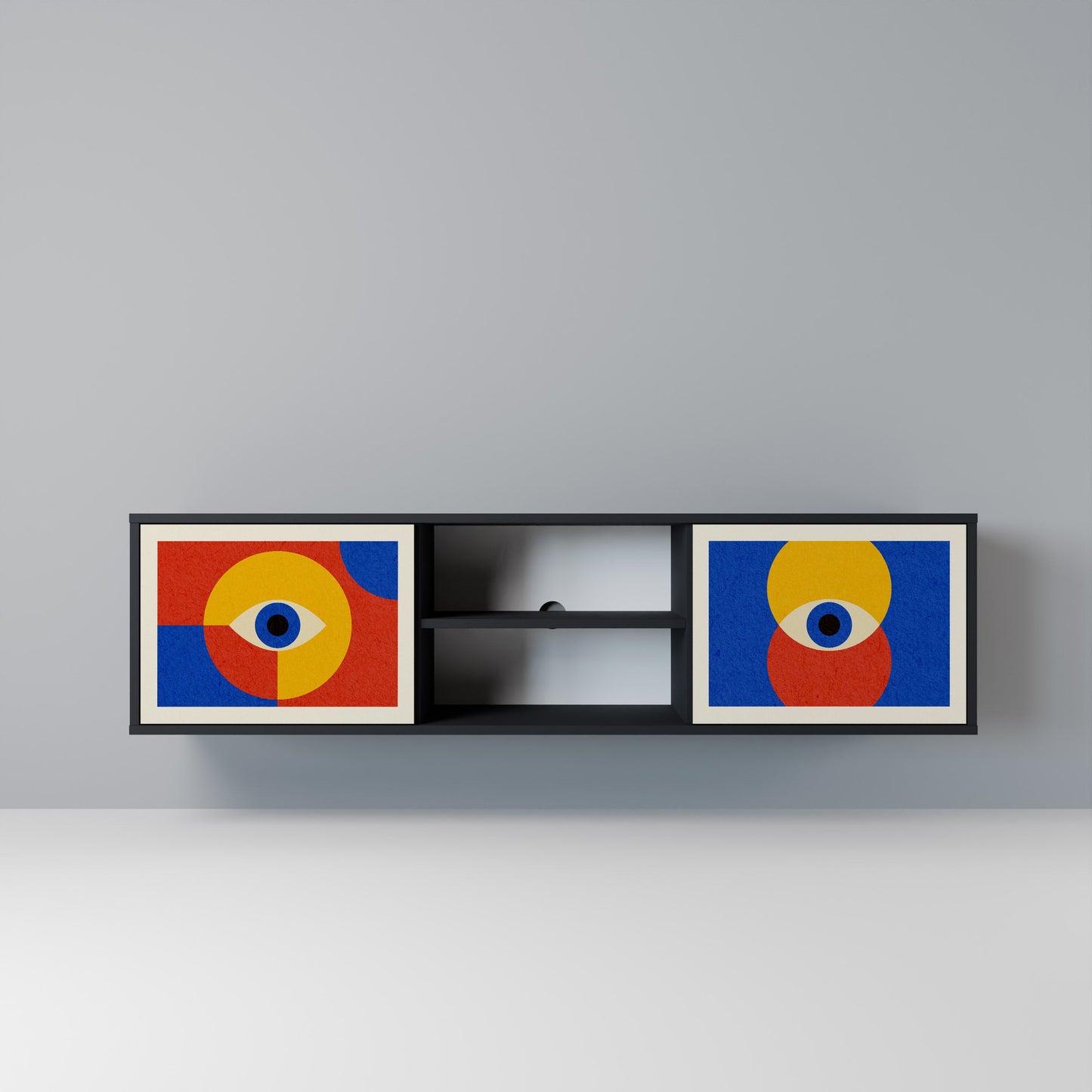 GEOMETRIC EYES 2-Door TV Stand in Black Finish