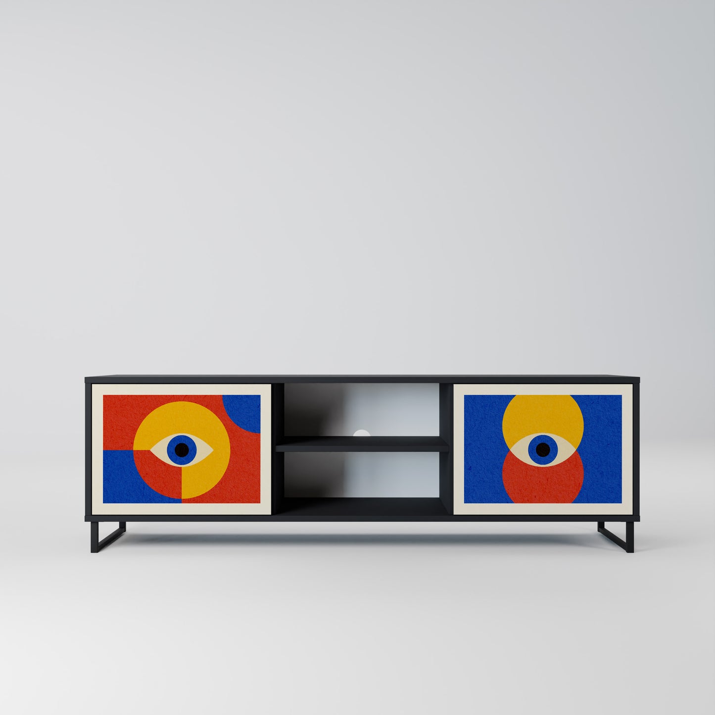 GEOMETRIC EYES 2-Door TV Stand in Black Finish