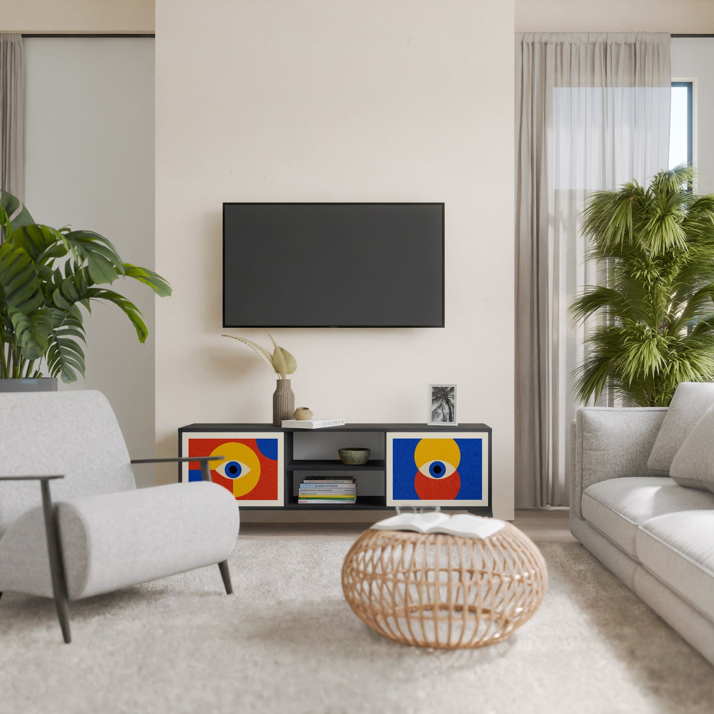 GEOMETRIC EYES 2-Door TV Stand in Black Finish