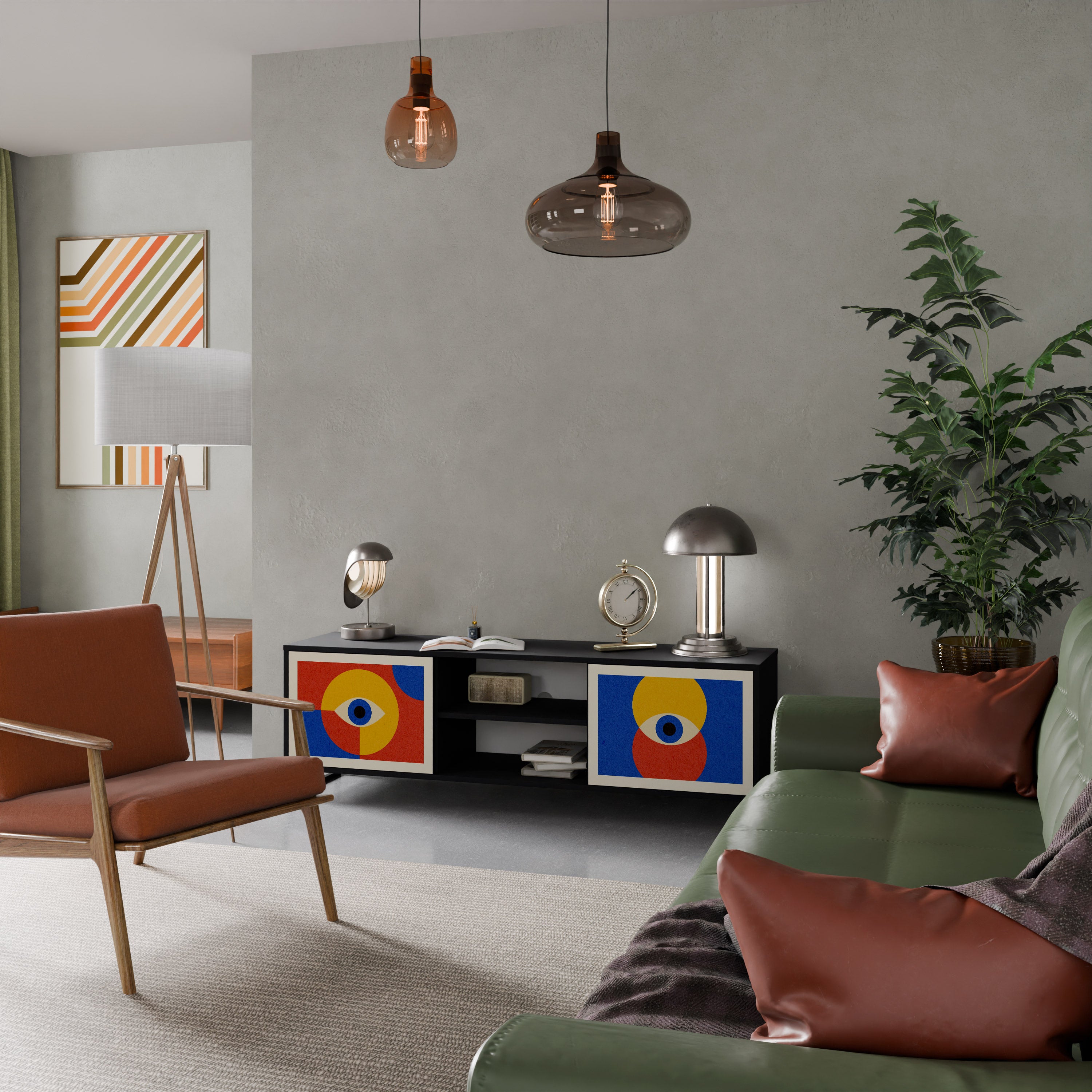 GEOMETRIC EYES 2-dörrars TV-bänk i svart finish