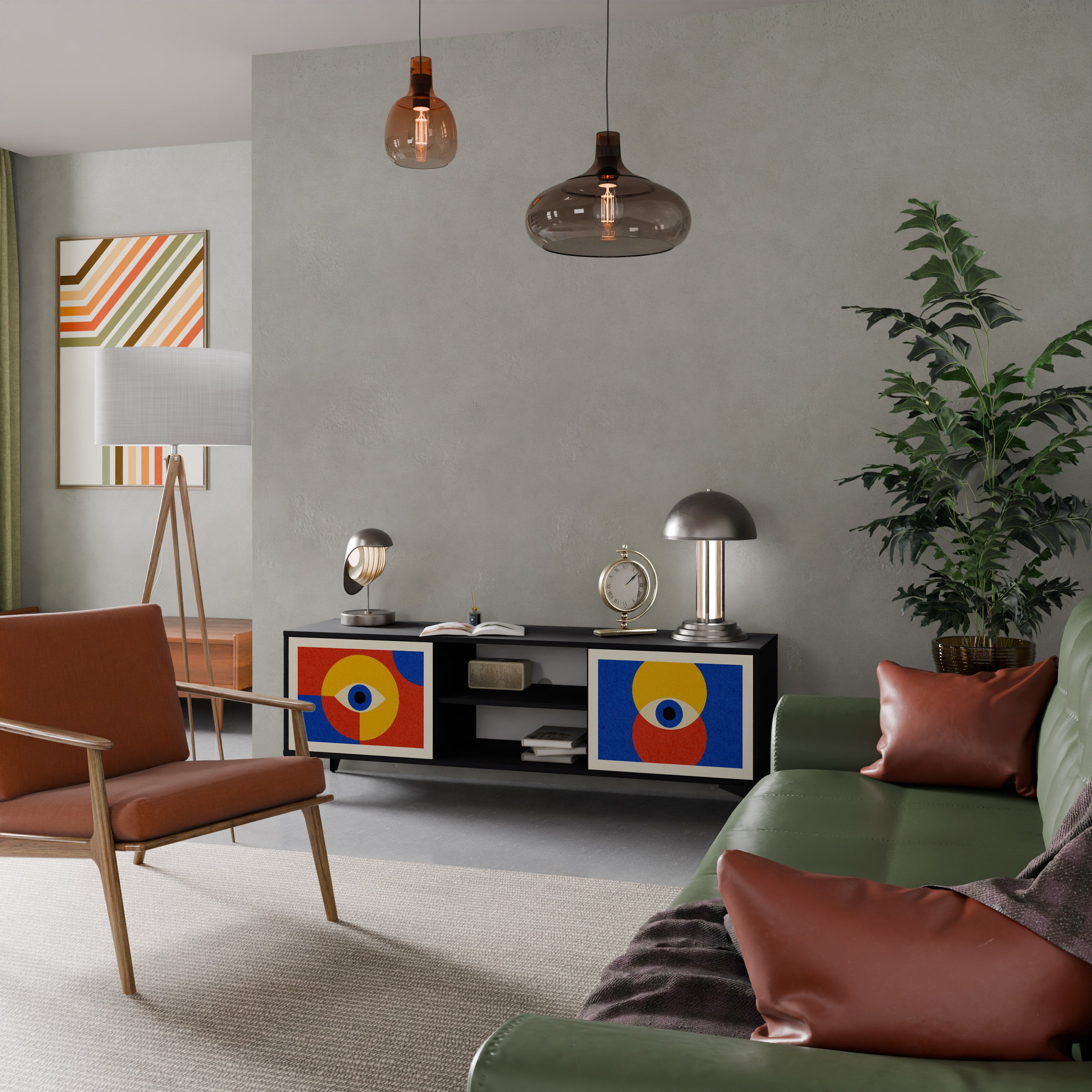 GEOMETRIC EYES 2-dörrars TV-bänk i svart finish