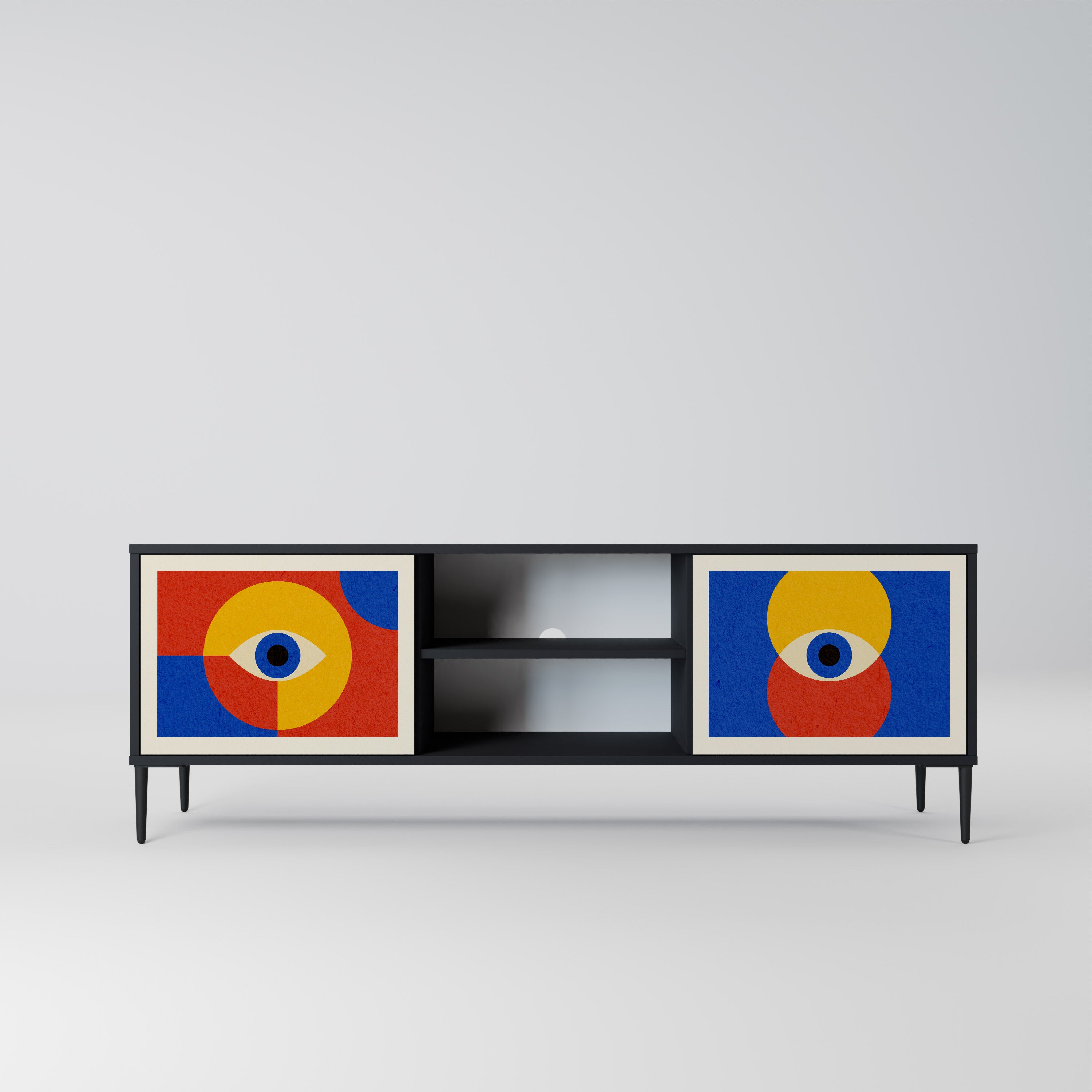 GEOMETRIC EYES 2-dörrars TV-bänk i svart finish