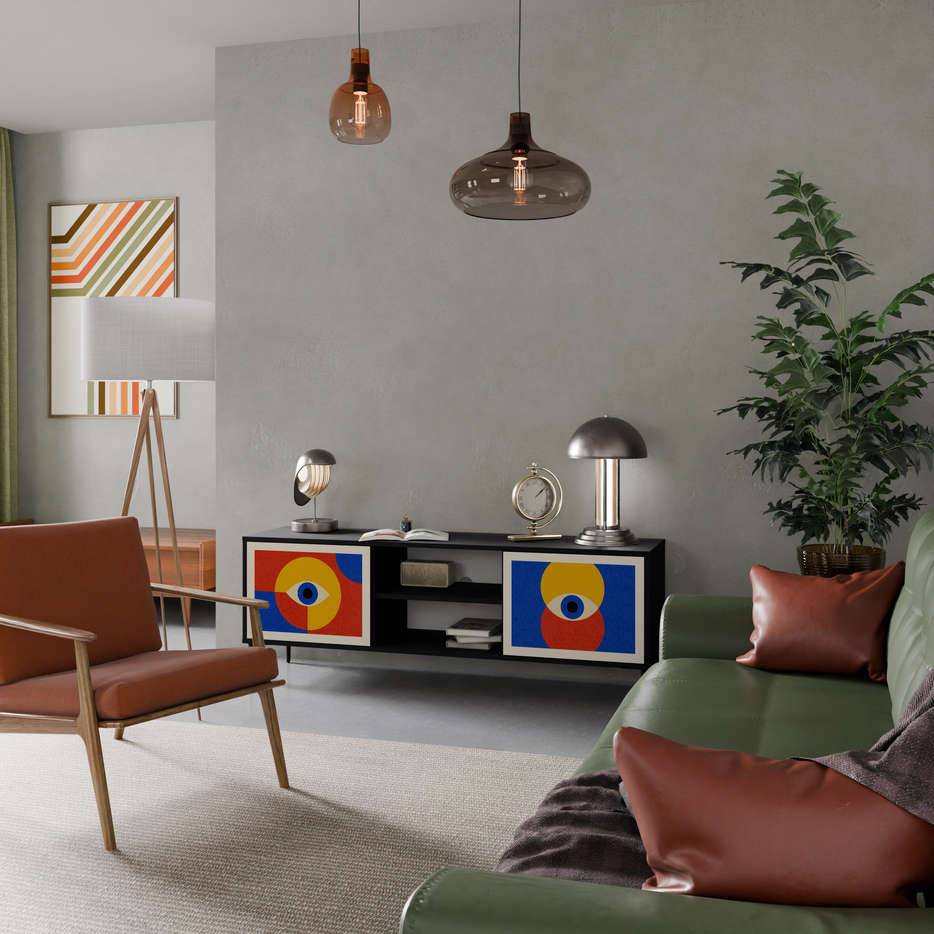 GEOMETRIC EYES 2-dörrars TV-bänk i svart finish