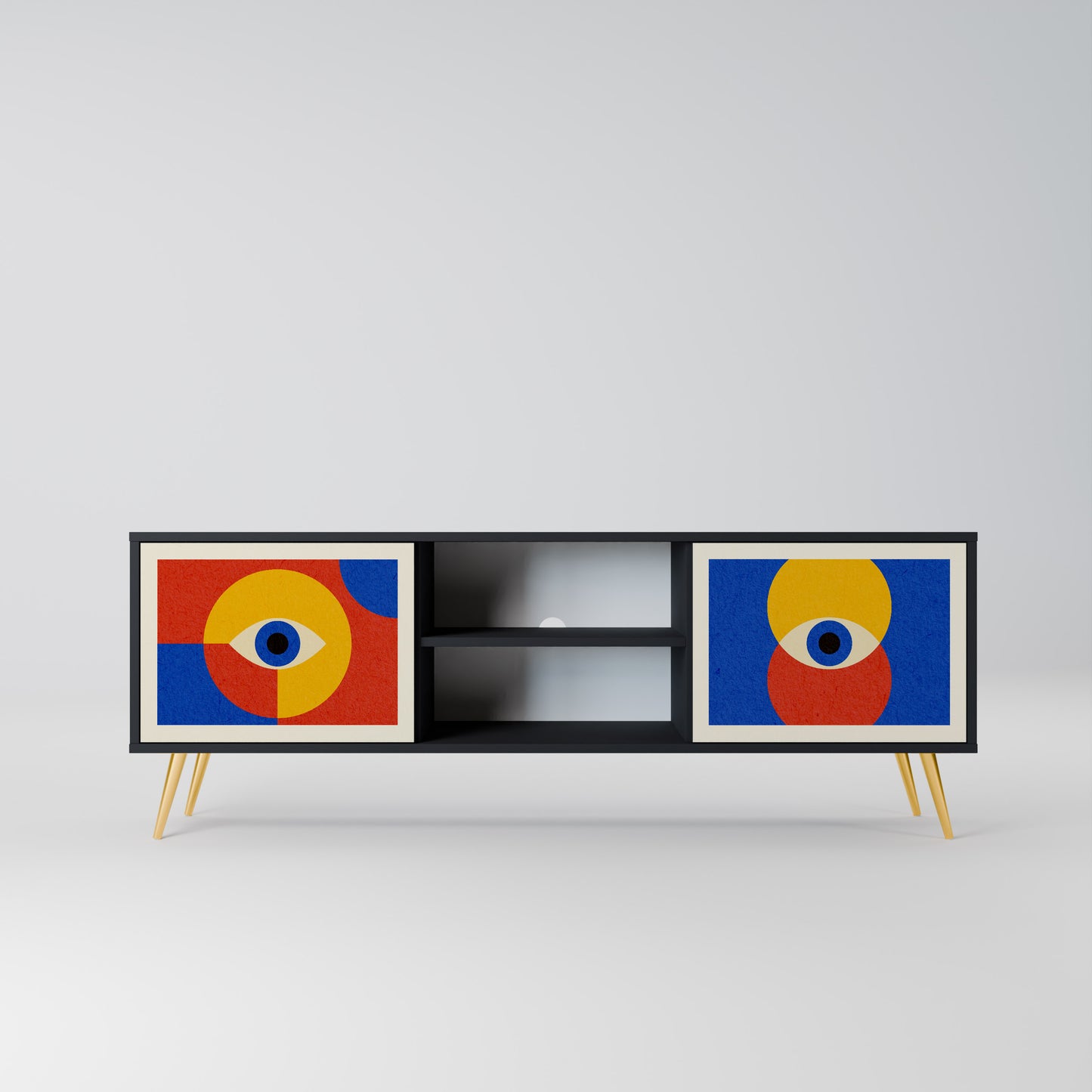 GEOMETRIC EYES 2-Door TV Stand in Black Finish