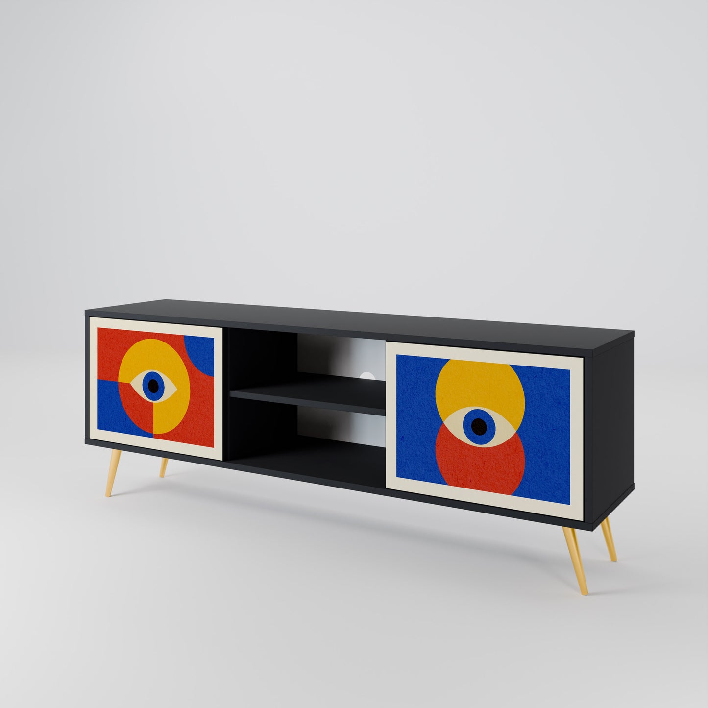 GEOMETRIC EYES 2-Door TV Stand in Black Finish