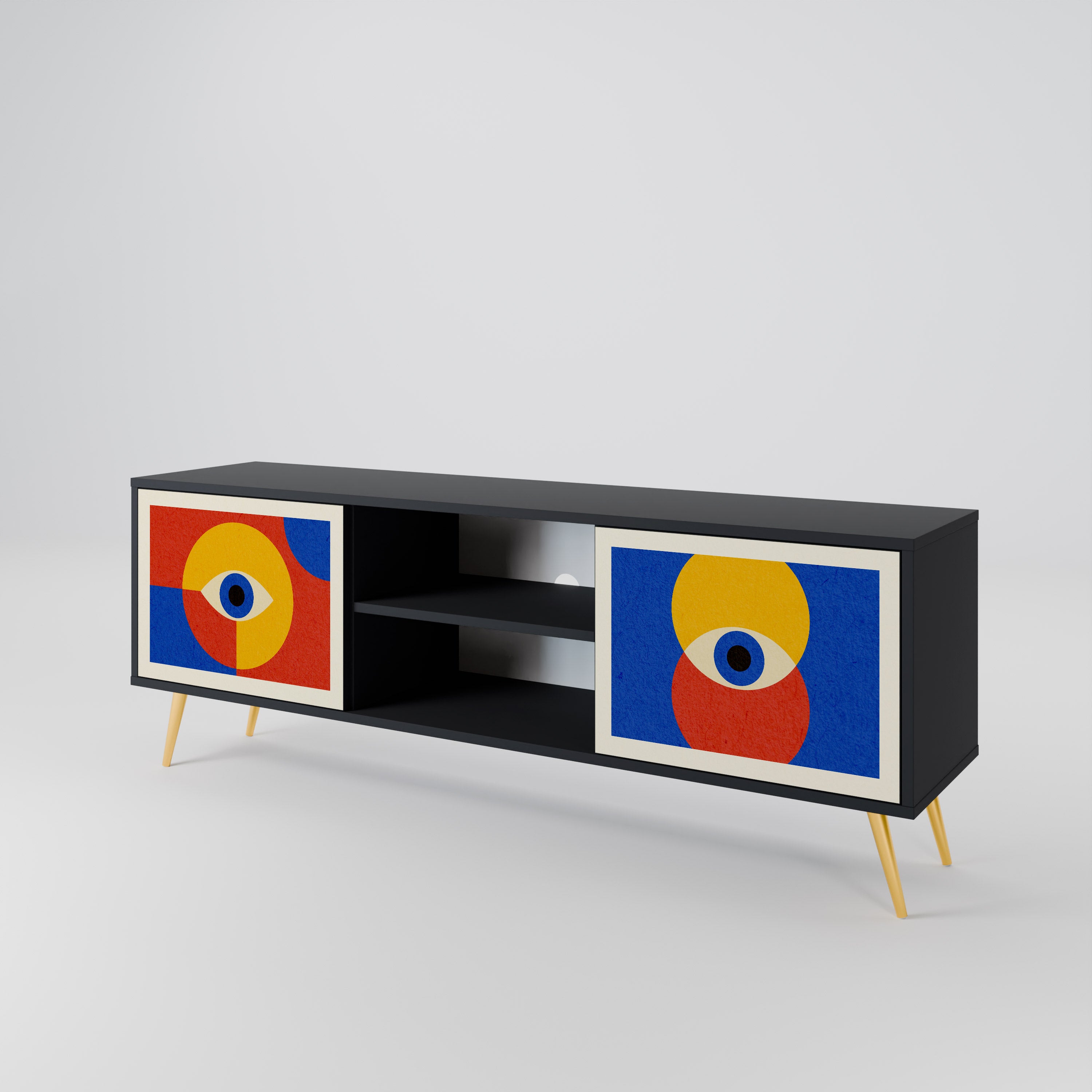 GEOMETRIC EYES 2-dörrars TV-bänk i svart finish