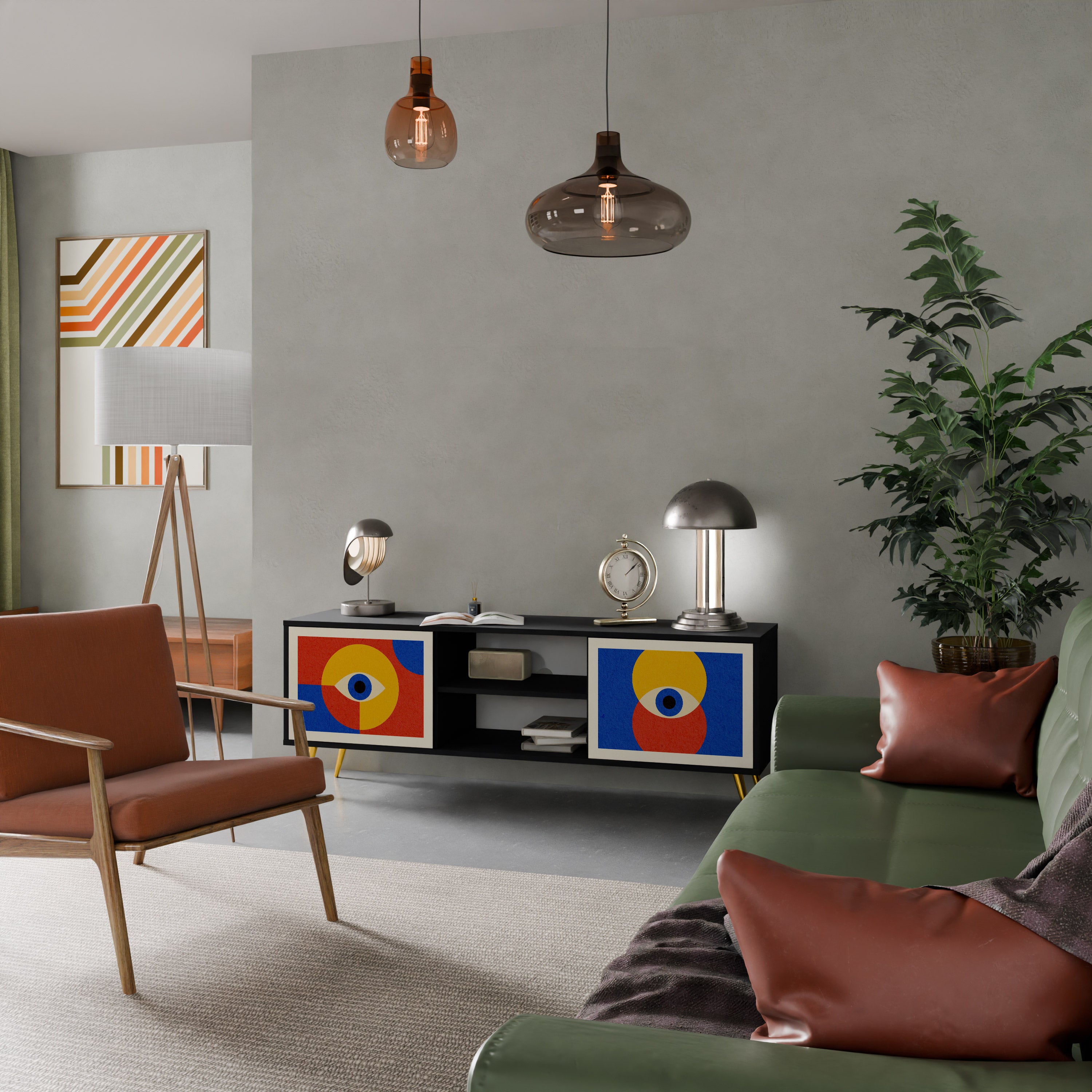 GEOMETRIC EYES 2-dörrars TV-bänk i svart finish