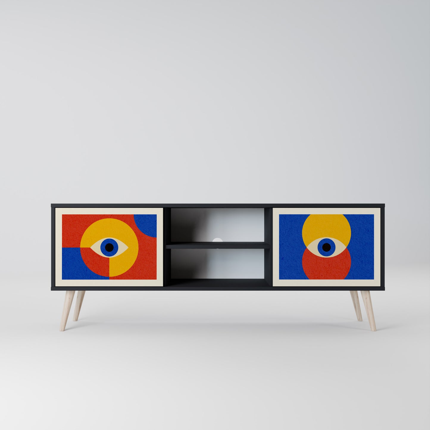 GEOMETRIC EYES 2-Door TV Stand in Black Finish