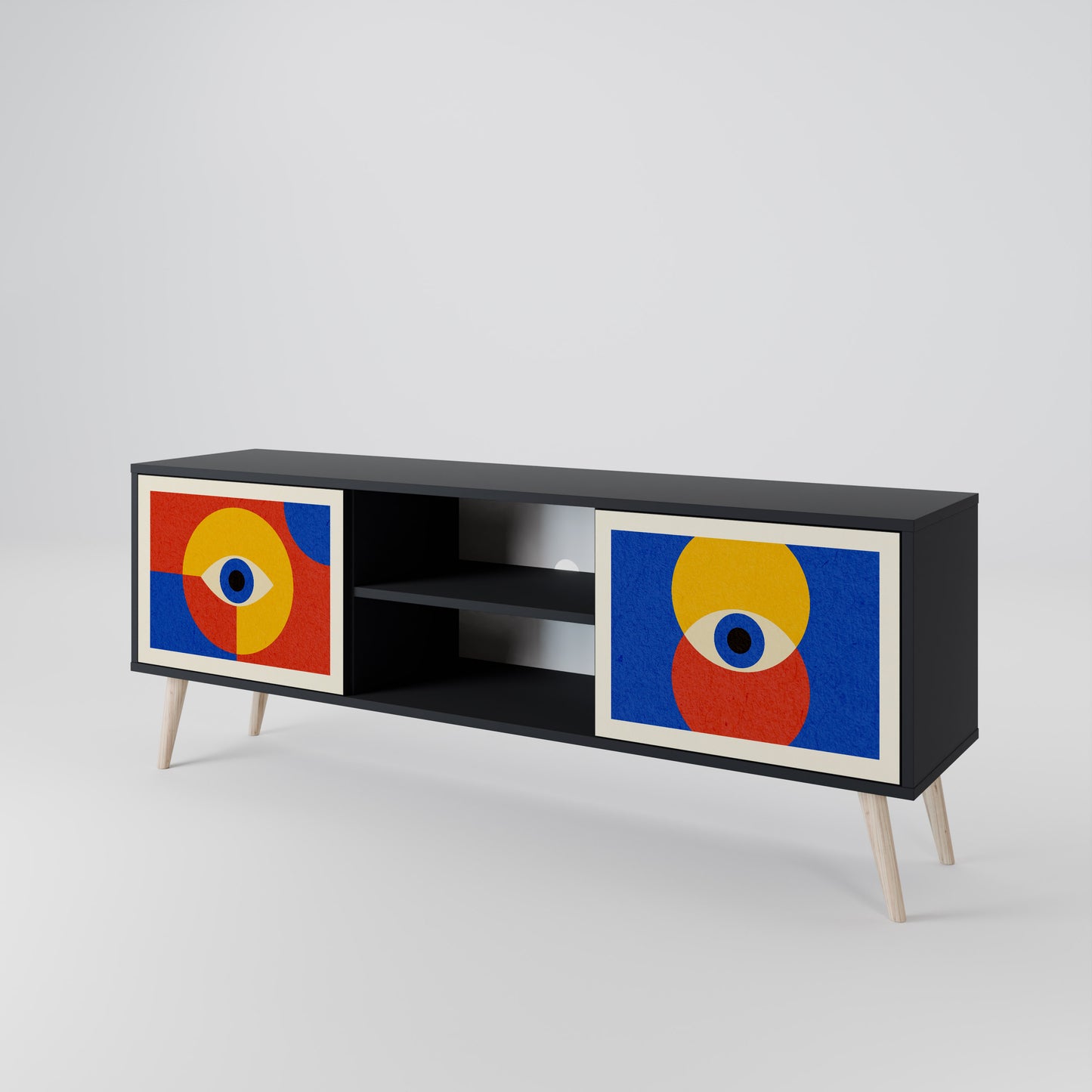 GEOMETRIC EYES 2-Door TV Stand in Black Finish