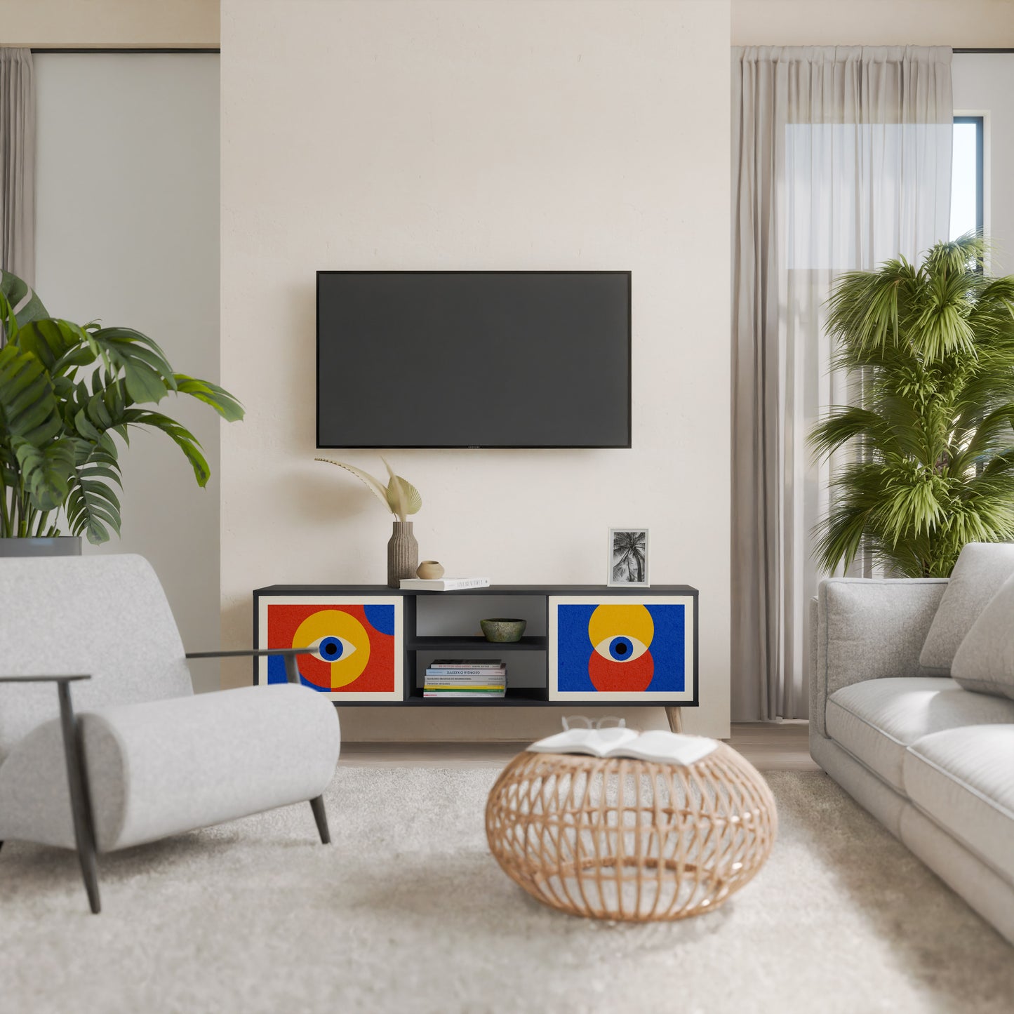 GEOMETRIC EYES 2-Door TV Stand in Black Finish