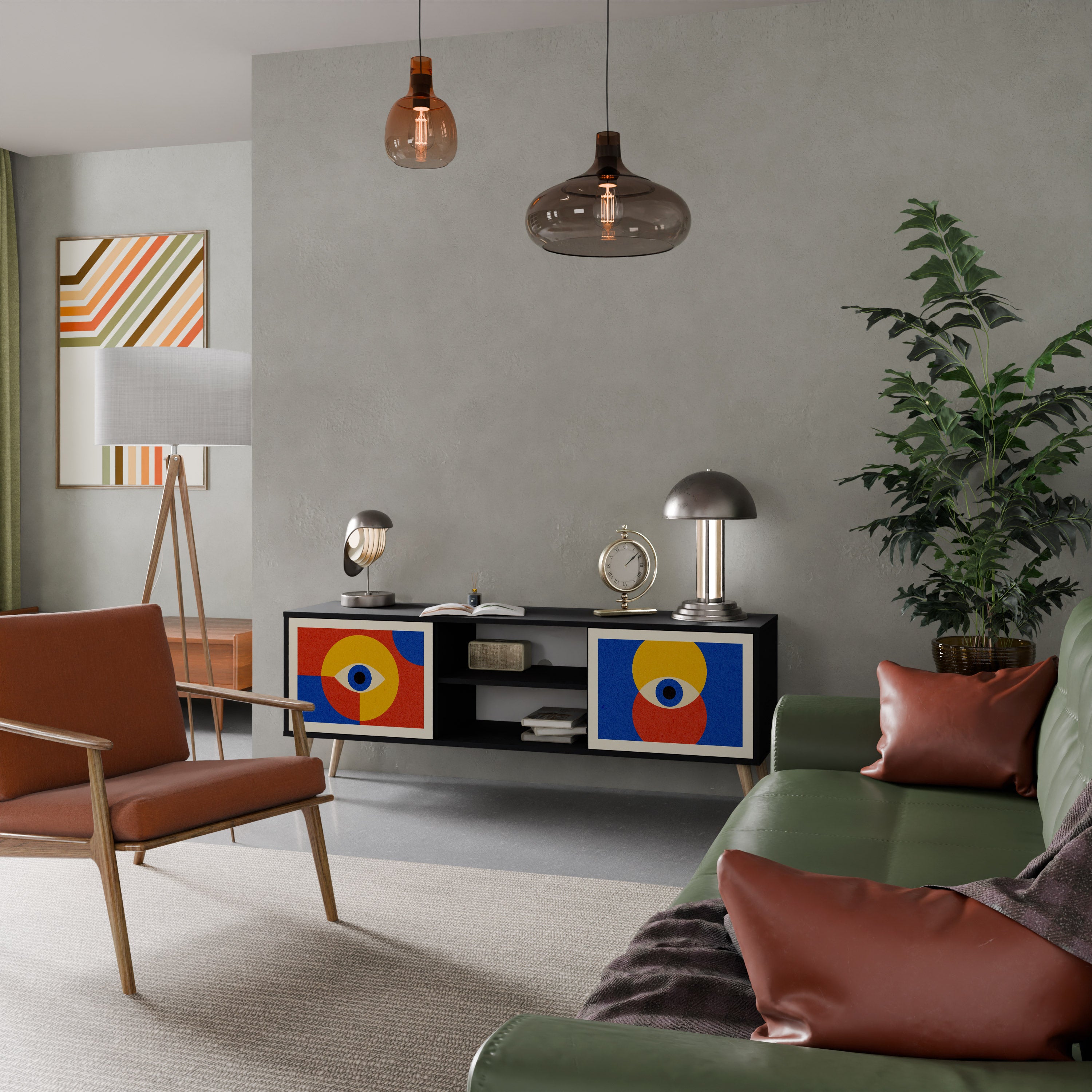 GEOMETRIC EYES 2-dörrars TV-bänk i svart finish