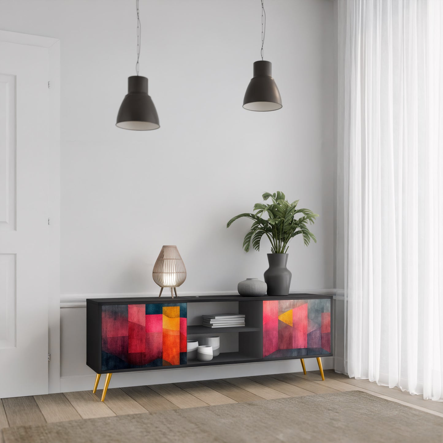 FÄRGIG LJUD 2-dörrars TV-bänk i svart finish