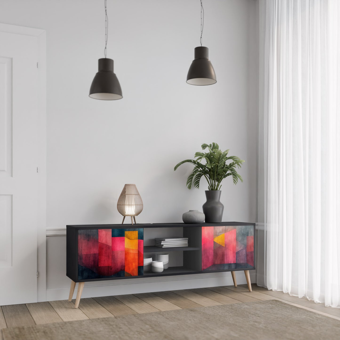 FÄRGIG LJUD 2-dörrars TV-bänk i svart finish