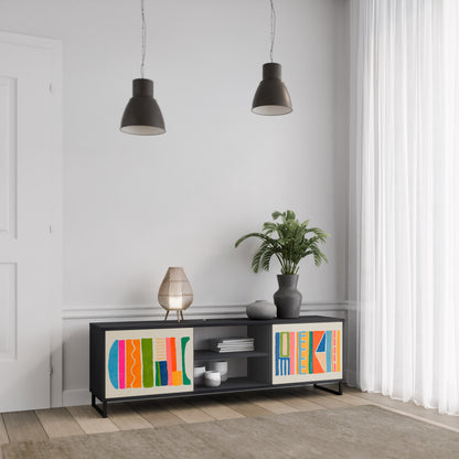 GEOMETRIC SHINE 2-dörrars TV-bänk i svart finish