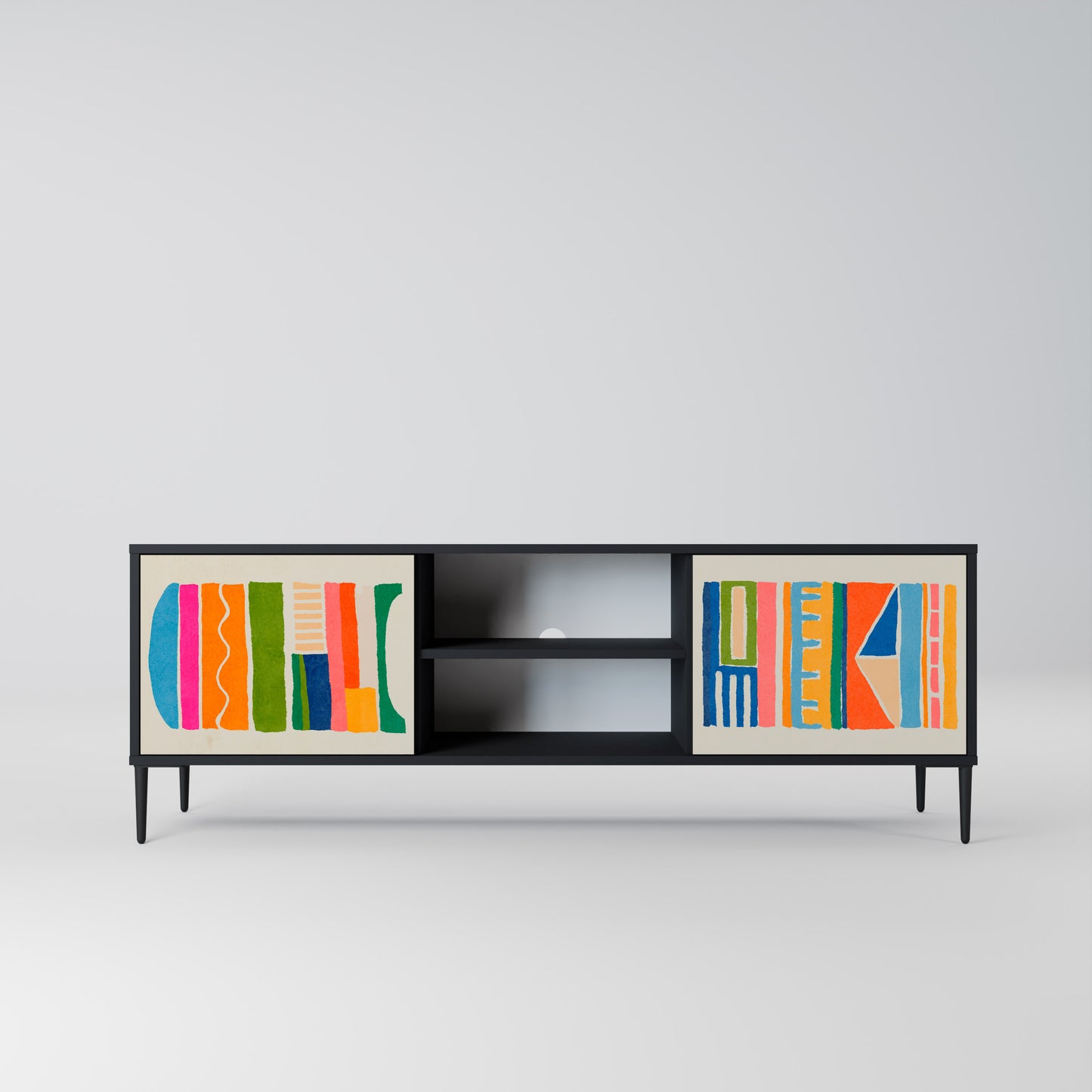 GEOMETRIC SHINE 2-dörrars TV-bänk i svart finish
