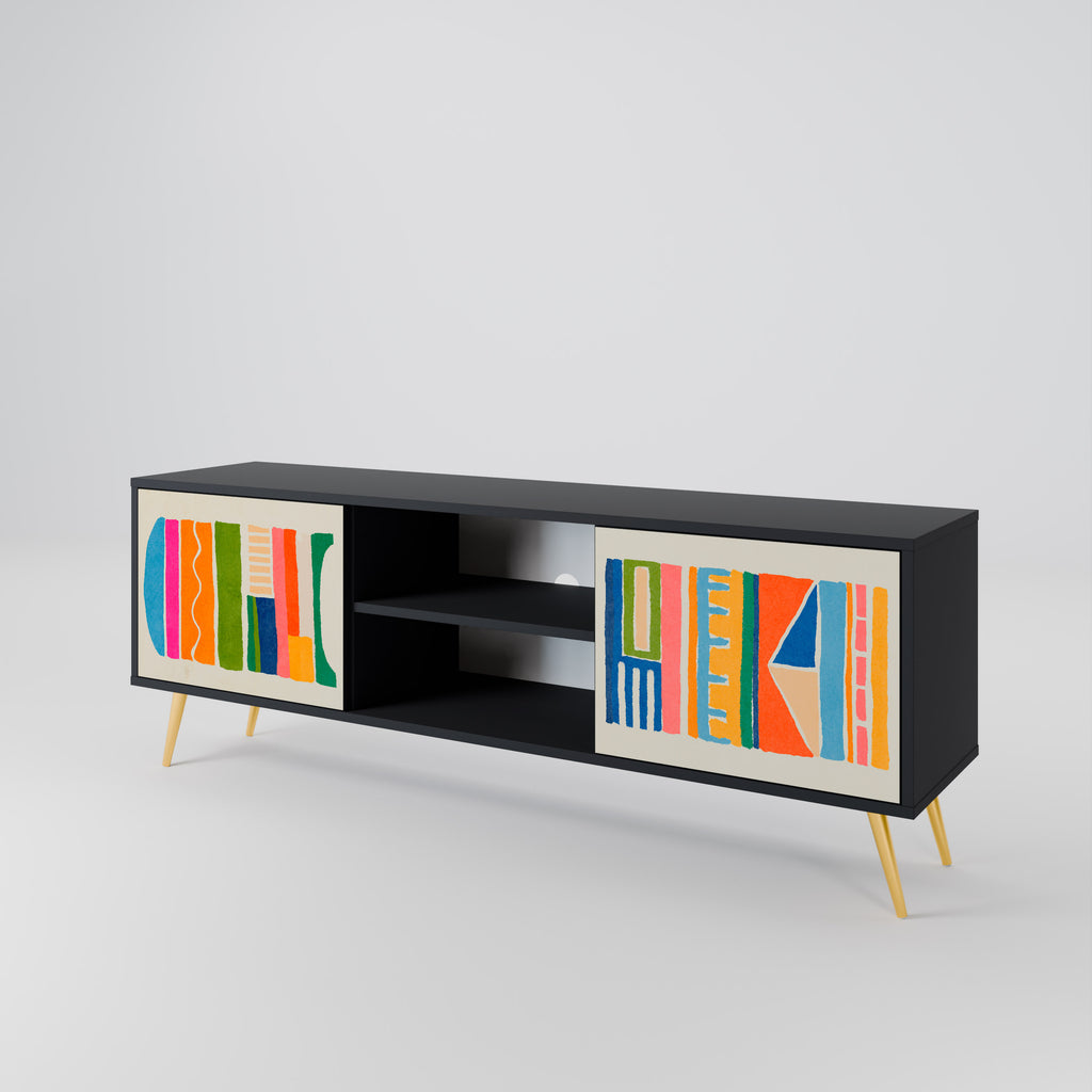 GEOMETRIC SHINE 2-dörrars TV-bänk i svart finish