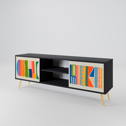 GEOMETRIC SHINE 2-dörrars TV-bänk i svart finish