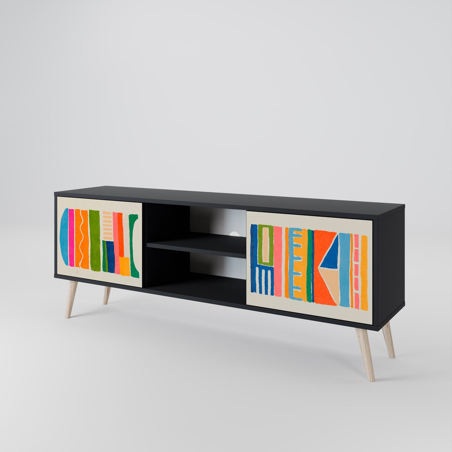 GEOMETRIC SHINE 2-dörrars TV-bänk i svart finish
